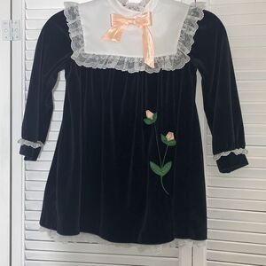 Vintage Bonnie Jean Velvet Lace Bib Collar Dress Size 6